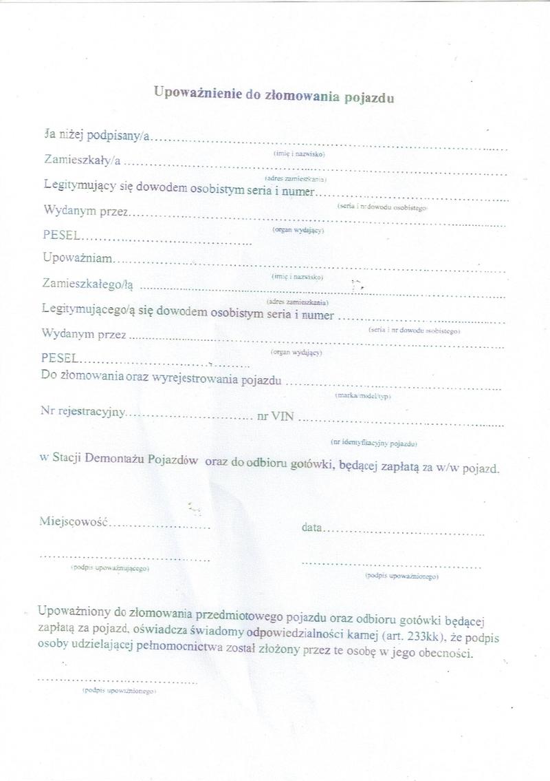 Dokumenty do wyrejestrowania pojazdu